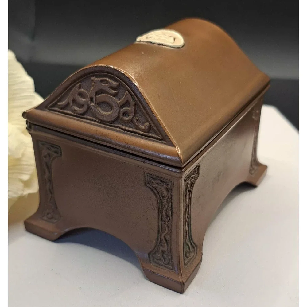 Antique Bronze Benedict Athenic Ornate Greek Cameo Casket Trinket Box 1490
